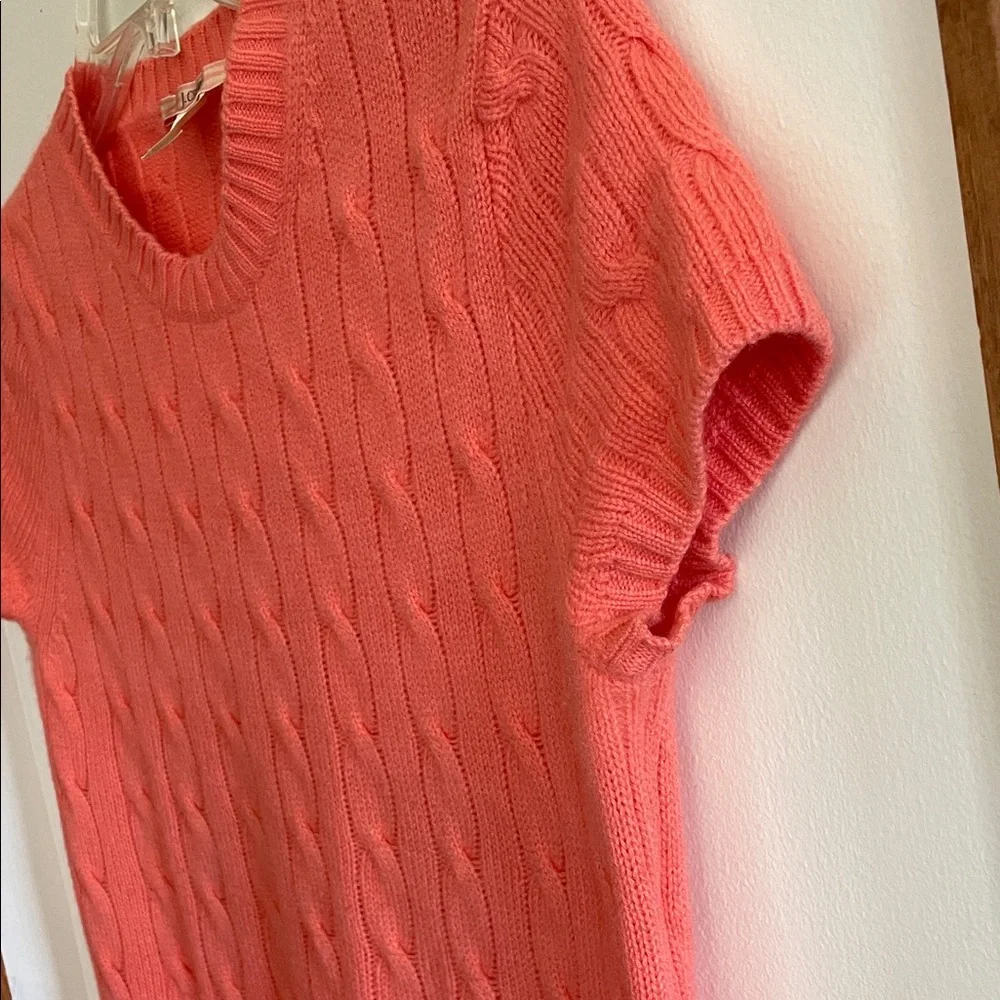 J. Crew Vibrant Coral Cashmere Short Sleeve Crewneck Cardigan S